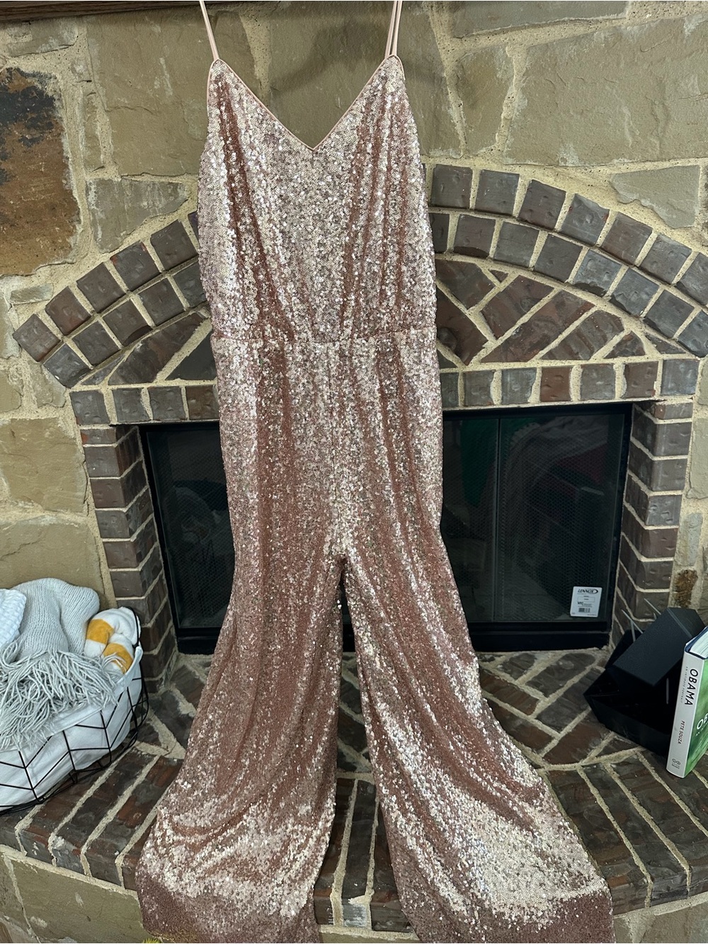 Watters & Watters Rose Gold Sequin Wide Leg Jumpsuit Size 14
